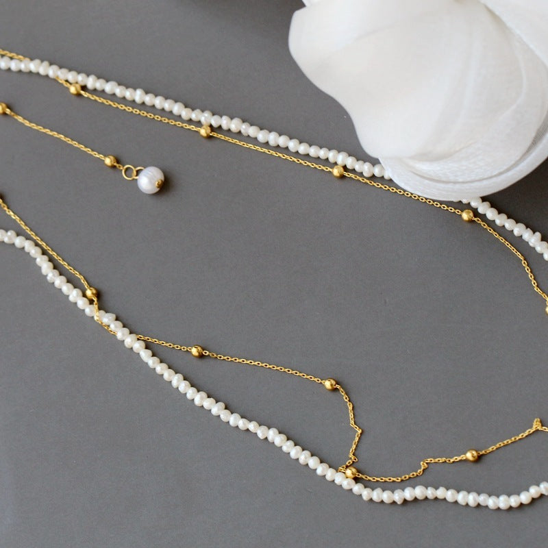 Fashion Lady With Natural Small Pearl Gold-plated Necklace