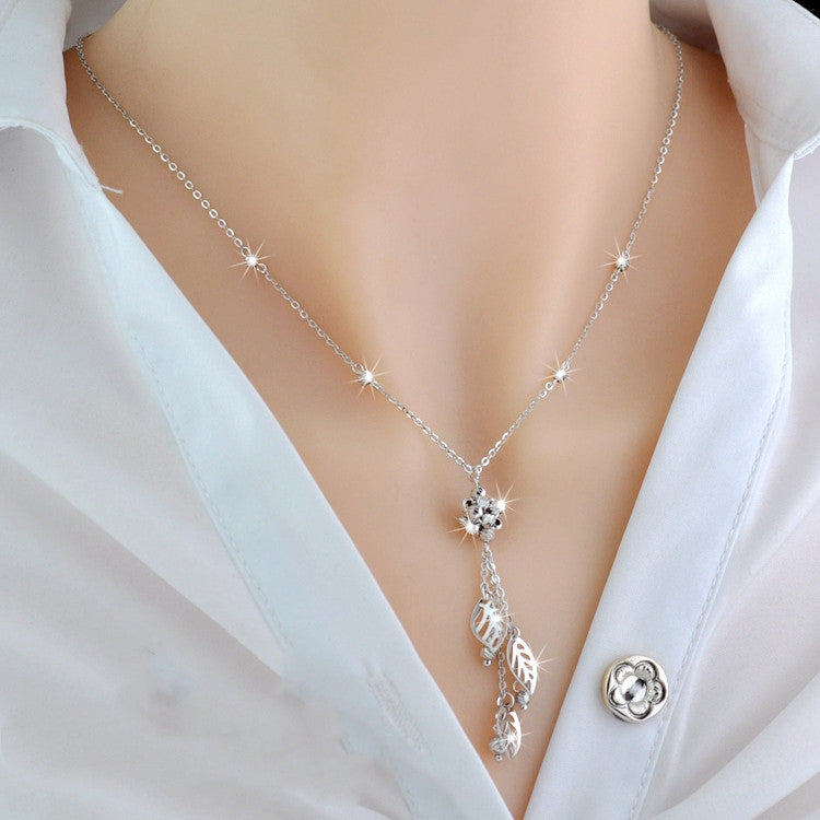 925 Sterling Silver 18K Color Gold Necklace White Gold color leaf