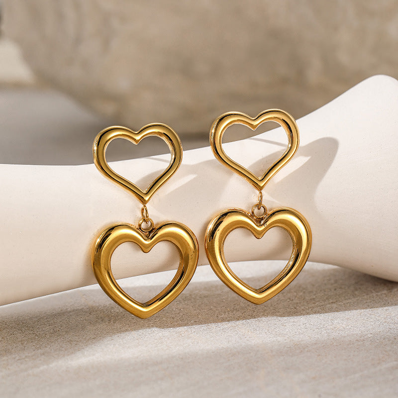 Simple Double Layers Loving Heart Pendant Earrings For Women