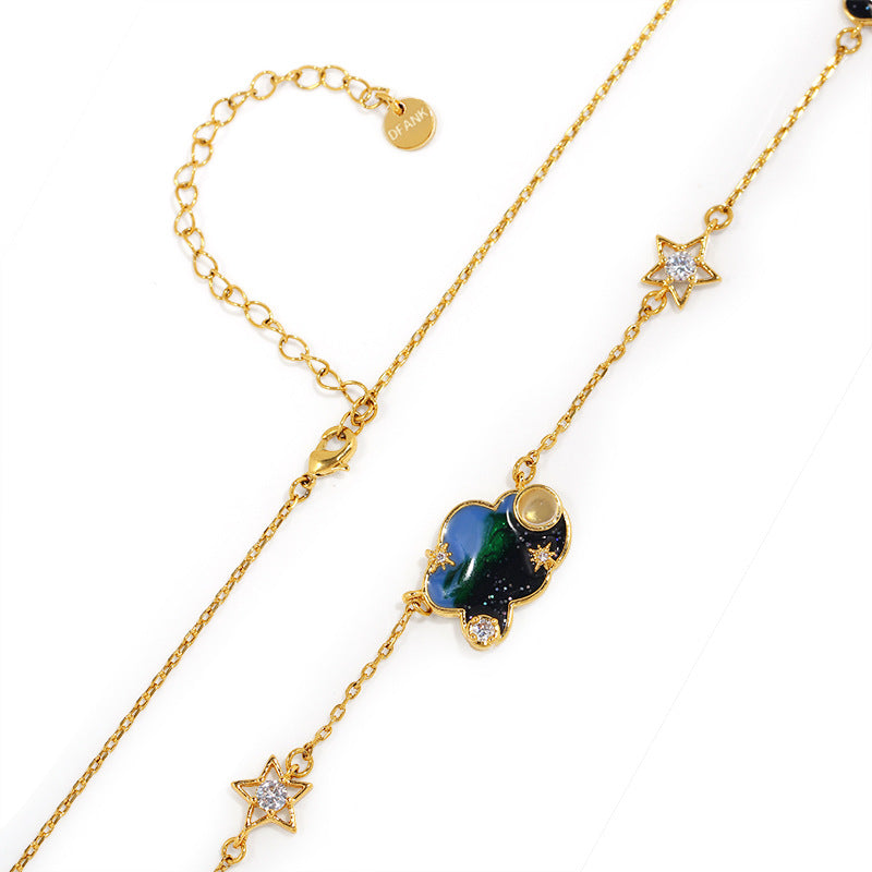 Starry Sky Gold-plated Enamel Glaze Star Moon Cloud Dream Necklace Sweater Chain Bracelet