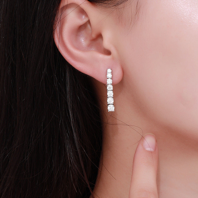 Moissanite Long Tassel Women's Elegant High-grade Light Luxury Earrings Niche Design Sweet