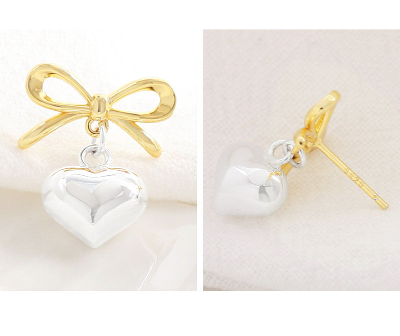S925 Sterling Silver Bow Love Eardrops Stud Earrings