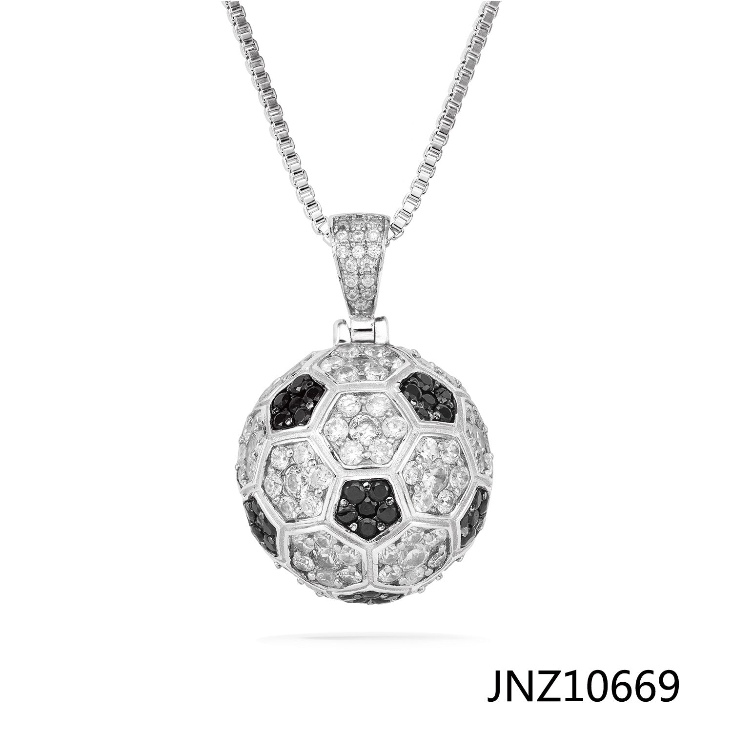 Football Sports Pendant Zircon-laid Necklace Silver With Chain