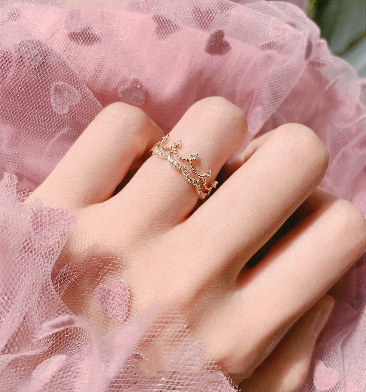 18K Gold Crown Ring Women's Rose Gold Diamond Ring