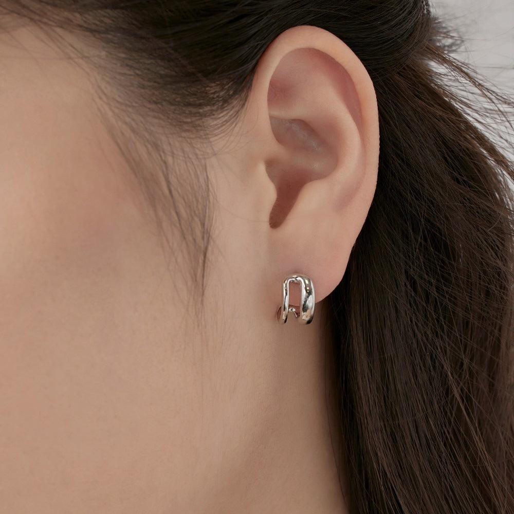 Silver S925 Glossy Double-layer Geometric Symmetrical Left And Right Simple Bracelet Simple Advanced Design Female Earrings