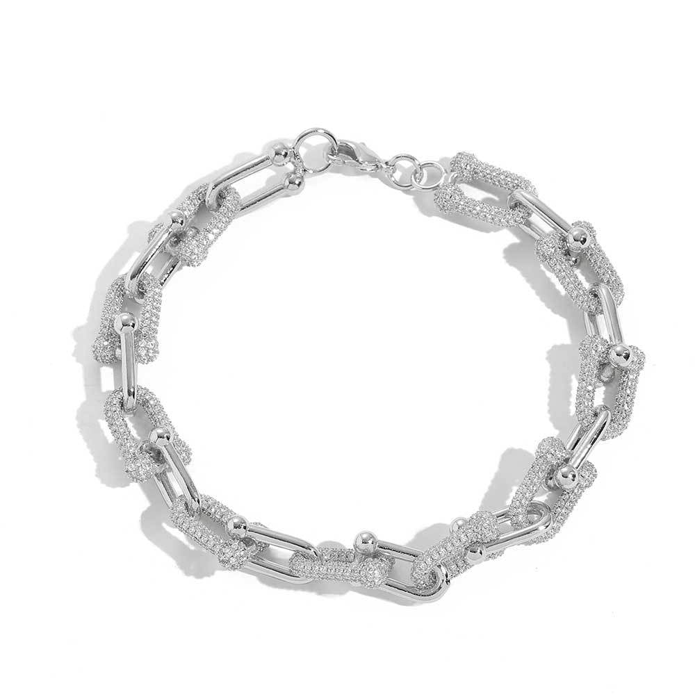 U-shaped Horseshoe Chain Personalized Texture Ins Bracelet White Gold Width 11mm