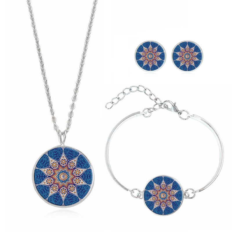 Mandala Flower Time Gemstone Necklace Blue A