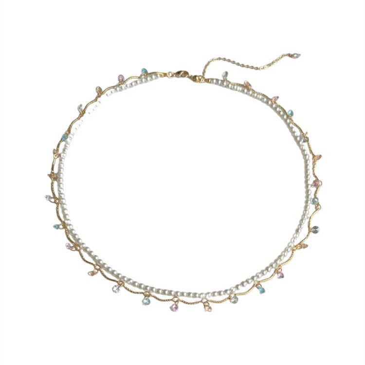 Moonstone Flowing Light Double Layered Layered Summer Versatile Necklace Moonstone double layer