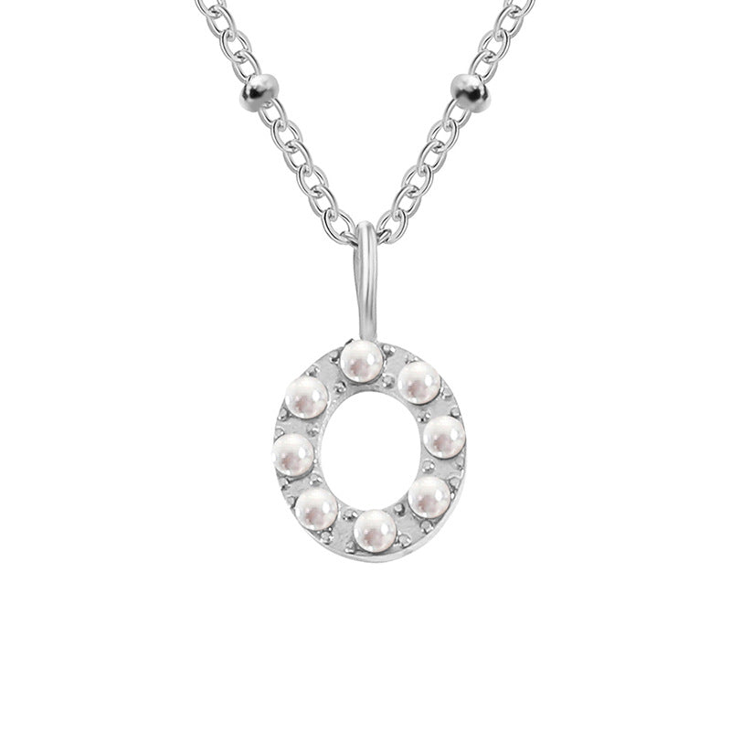 Niche Clavicle Chain 26 Pearl Letter Pendant Simple Stainless Steel Necklace O Stainless Steel