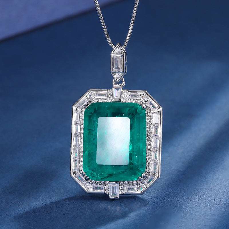 Copper Bottom Gold Plated New European And American Fashion Square Pendant Necklace Emerald Pendant