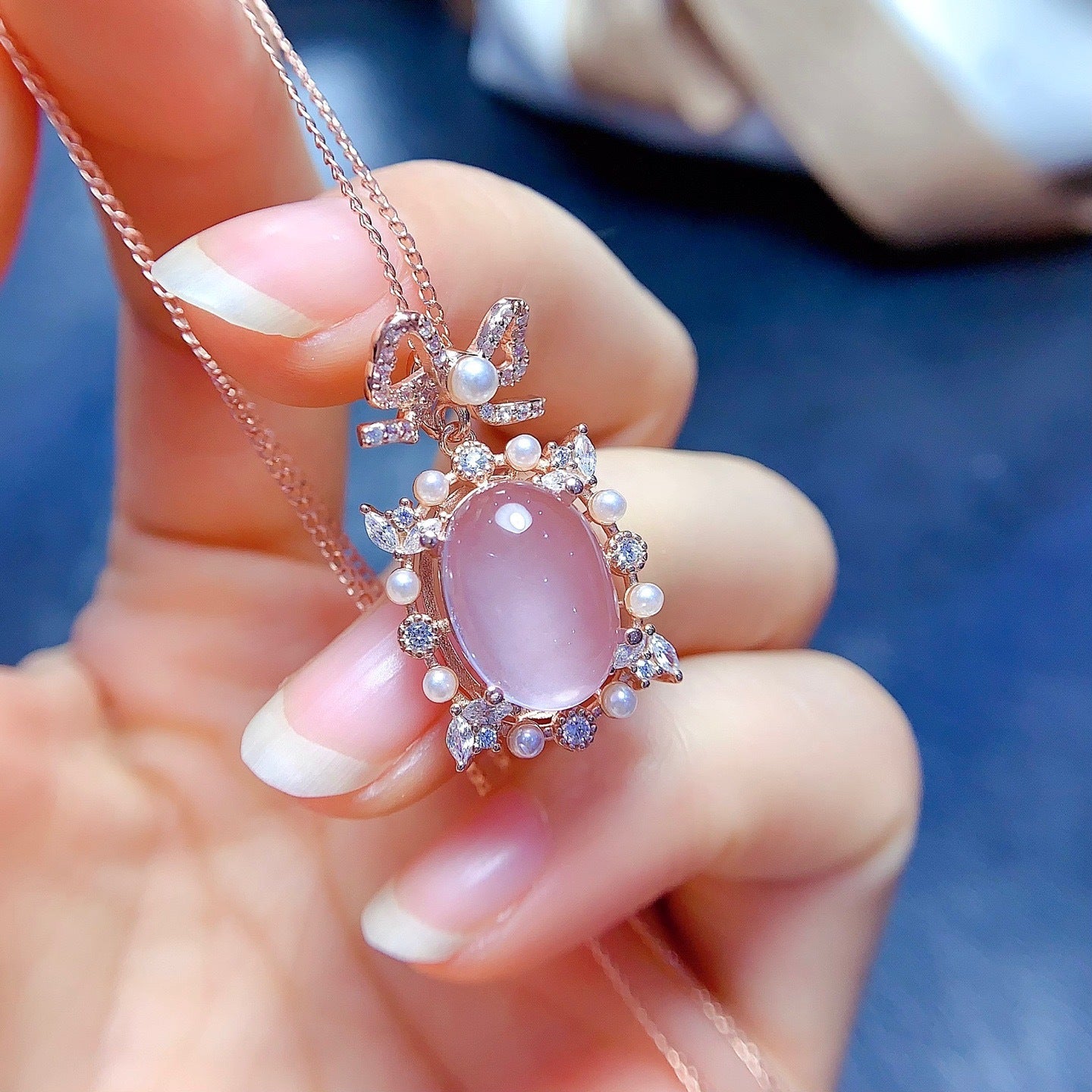 Natural Crystal Rose Quartz Pendant 925 Silver