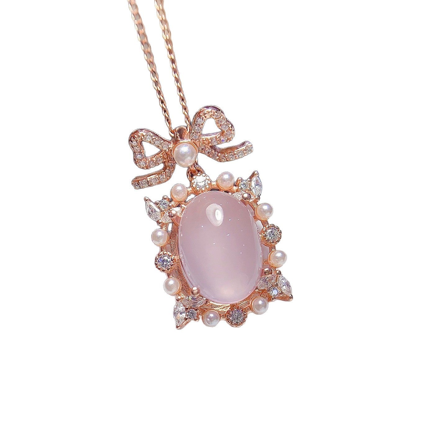 Natural Crystal Rose Quartz Pendant 925 Silver