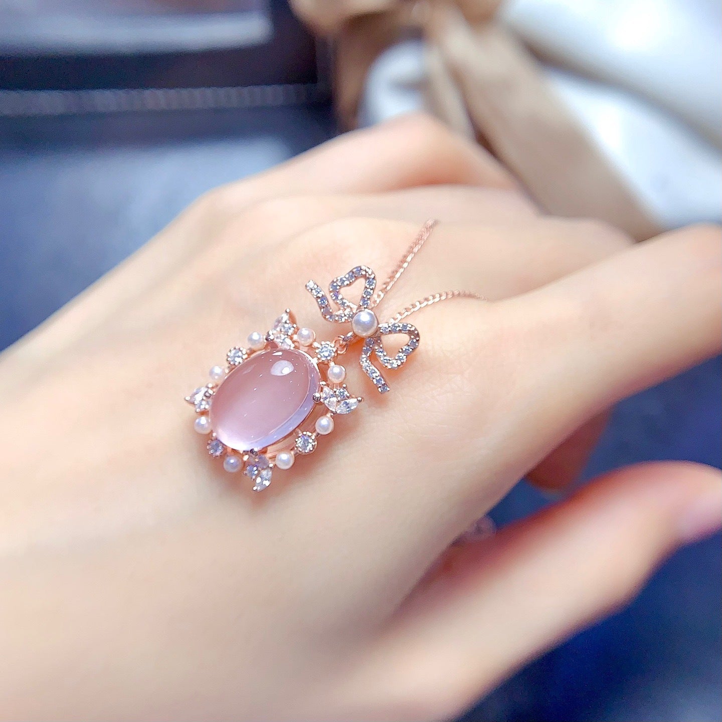 Natural Crystal Rose Quartz Pendant 925 Silver