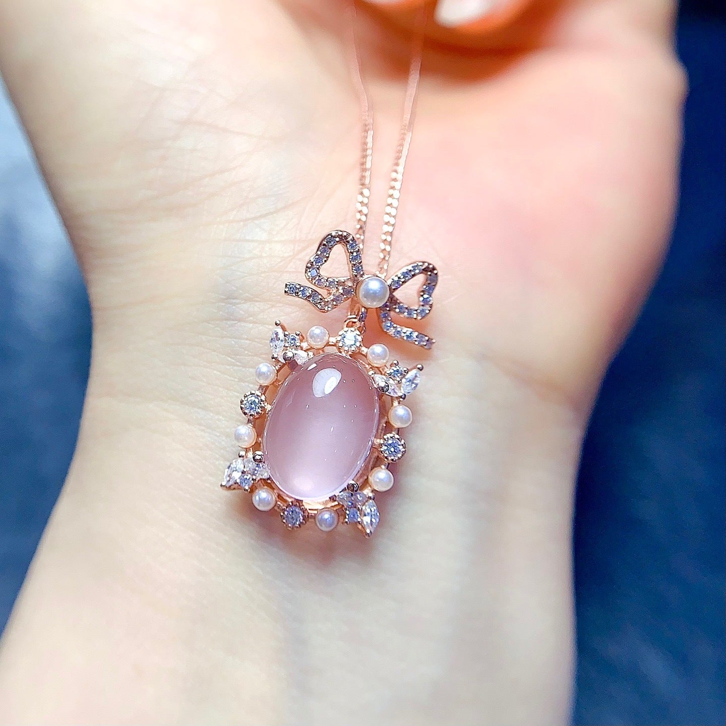 Natural Crystal Rose Quartz Pendant 925 Silver