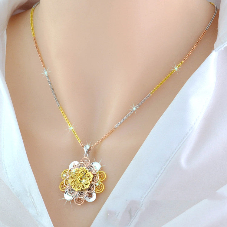 925 Sterling Silver 18K Color Gold Necklace Peacock Necklace