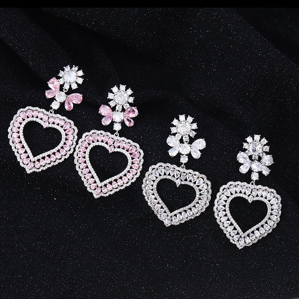 Heart-shaped Women's Flower Elegant High-end Earrings