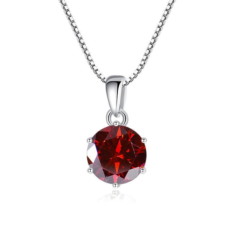925 Silver Inlaid Round Moissanite Necklace Silver Blood Red 1Carat