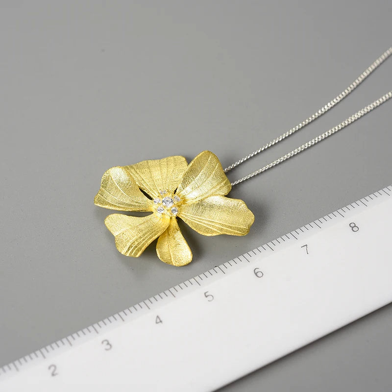 Pure Silver Single Petal Paeonia Peony French Flower Pendant