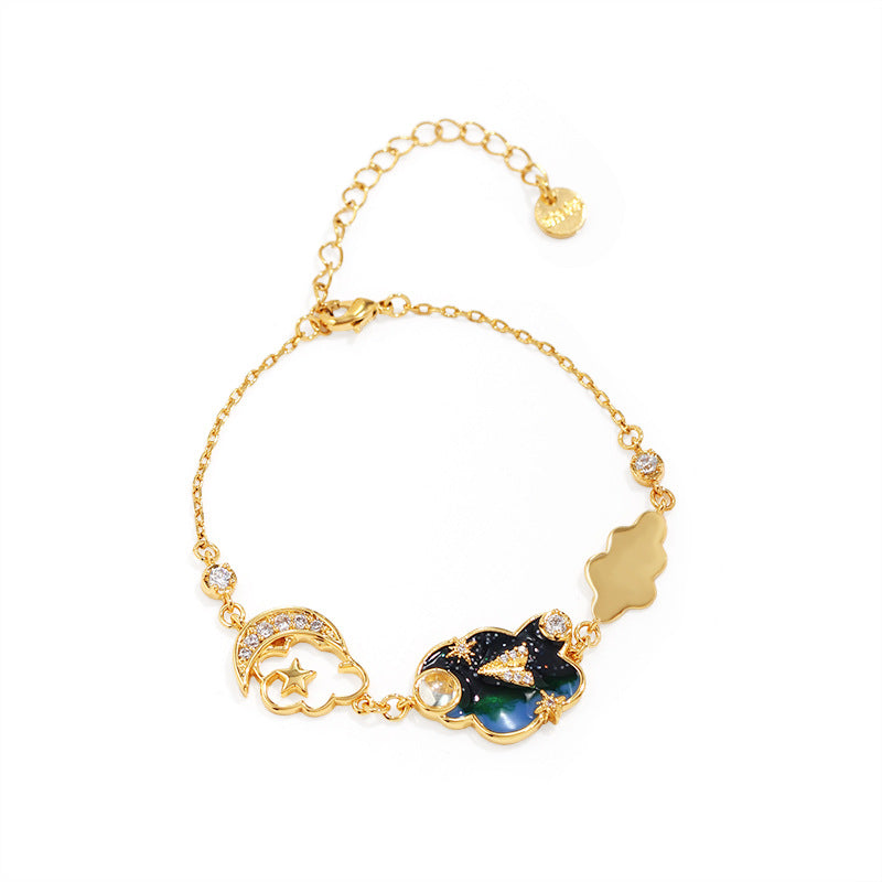 Starry Sky Gold-plated Enamel Glaze Star Moon Cloud Dream Necklace Sweater Chain Bracelet