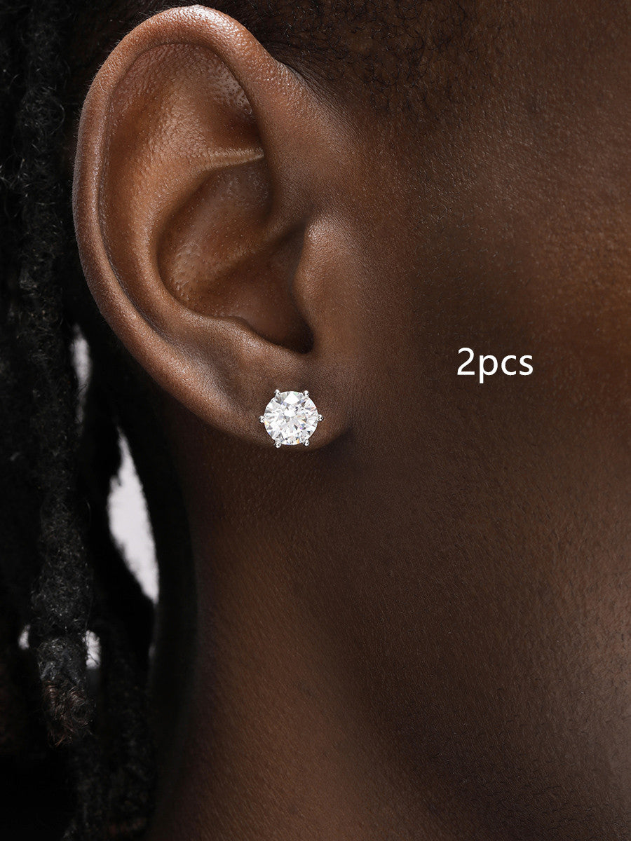 Sterling Silver Zircon Stud Earrings Men And Women Hip Hop Trend