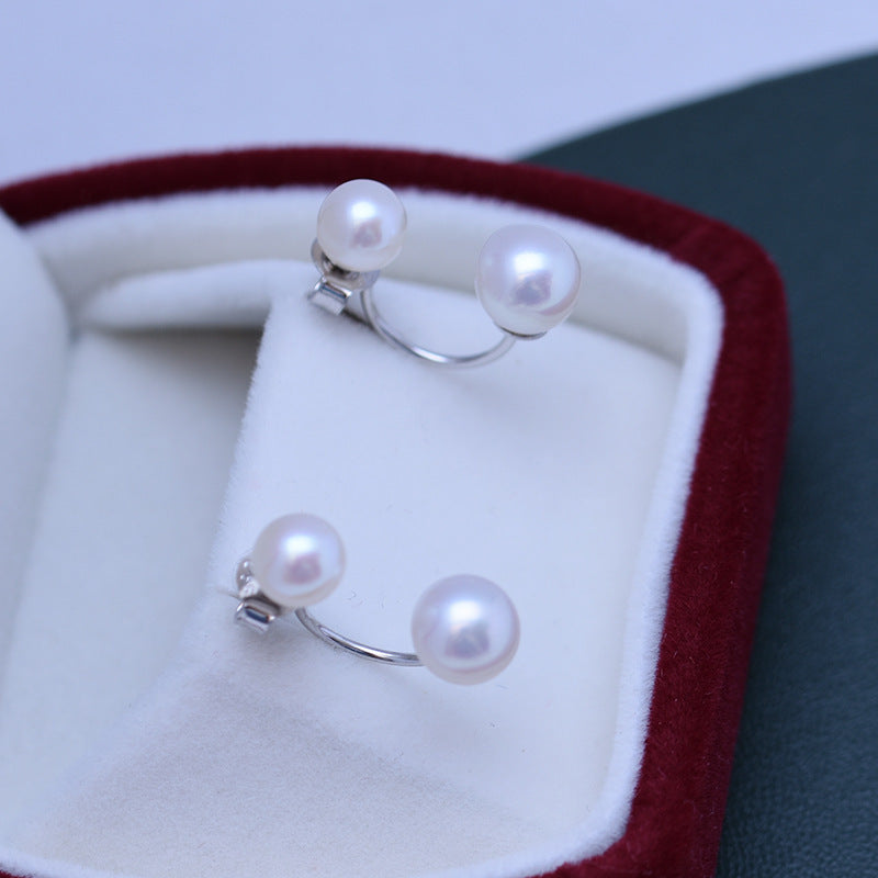 Double Pearl S925 Silver Female Stud Earrings