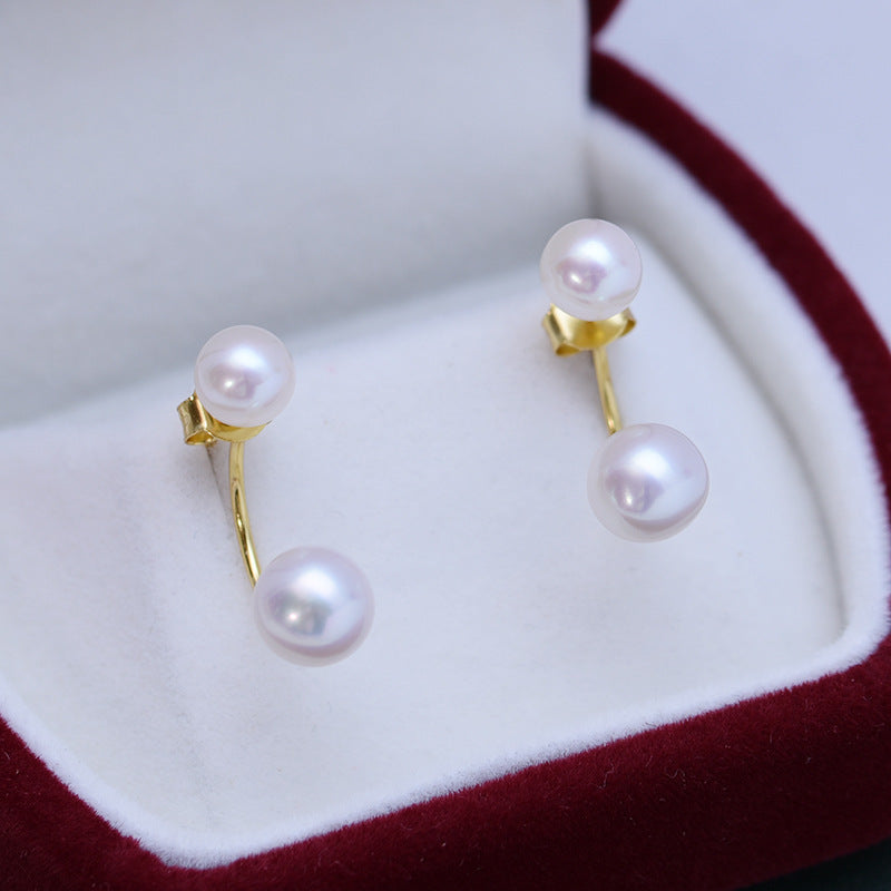 Double Pearl S925 Silver Female Stud Earrings