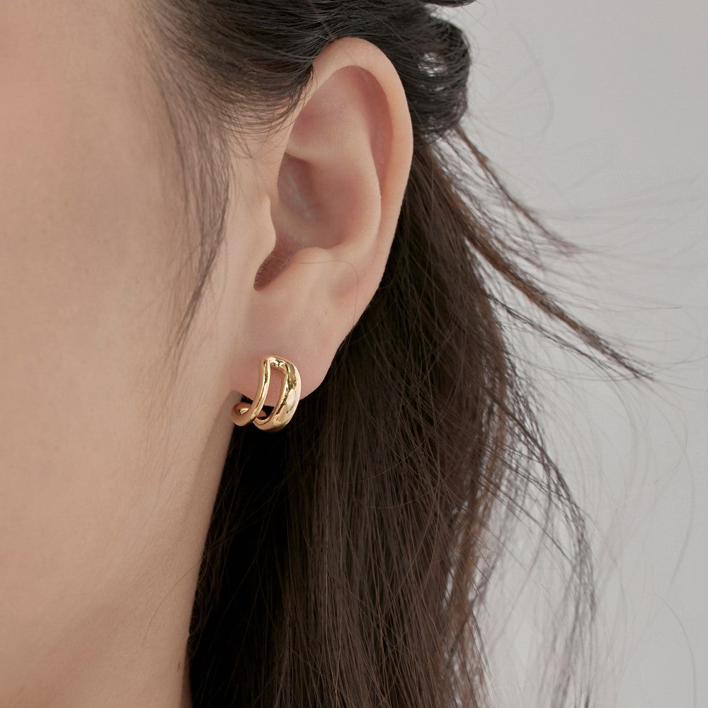 Silver S925 Glossy Double-layer Geometric Symmetrical Left And Right Simple Bracelet Simple Advanced Design Female Earrings
