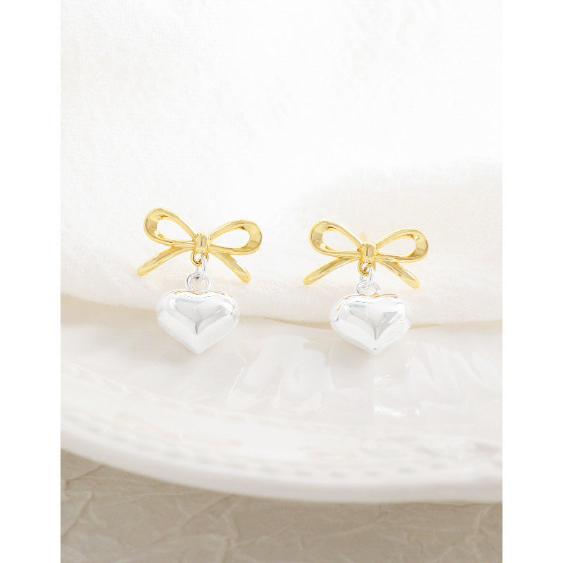 S925 Sterling Silver Bow Love Eardrops Stud Earrings