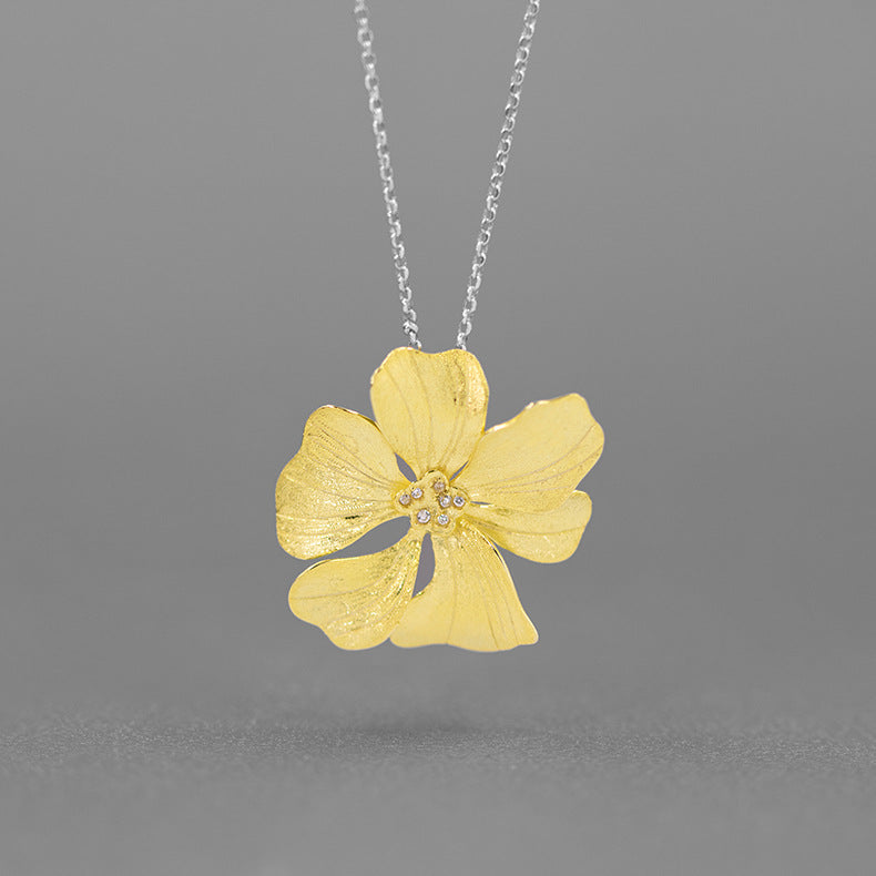 Pure Silver Single Petal Paeonia Peony French Flower Pendant Gold Without Chain 925 Silver