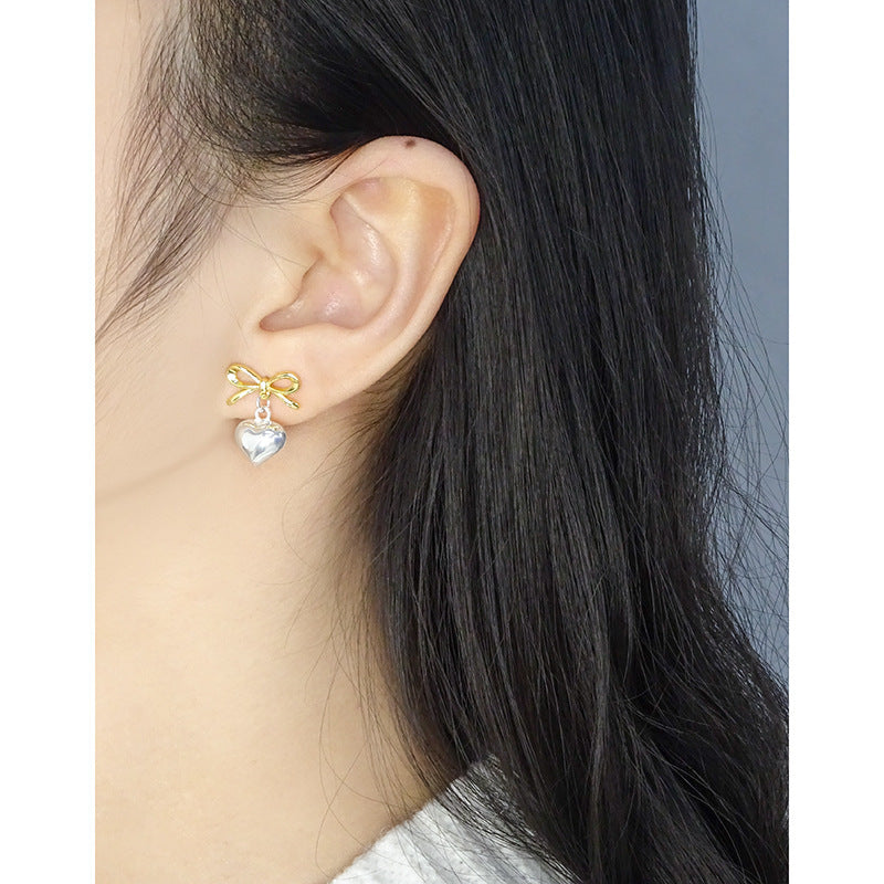 S925 Sterling Silver Bow Love Eardrops Stud Earrings