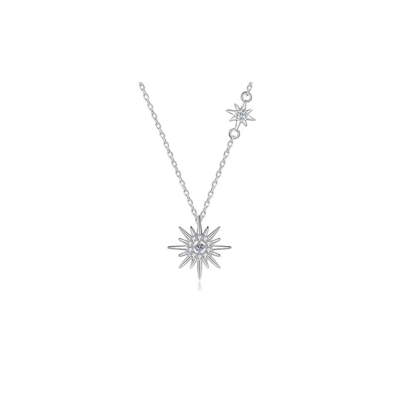 925 Silver Pendant Moissanite Korean Style Star Moon Necklace Women's Six-pointed Star