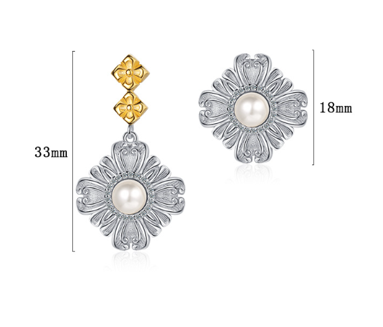 Freshwater Pearl 925 Sterling Silver Exaggerated Personalized Asymmetric Stud Earrings