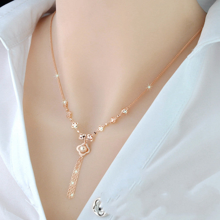 925 Sterling Silver 18K Color Gold Necklace Rose gold four leaf