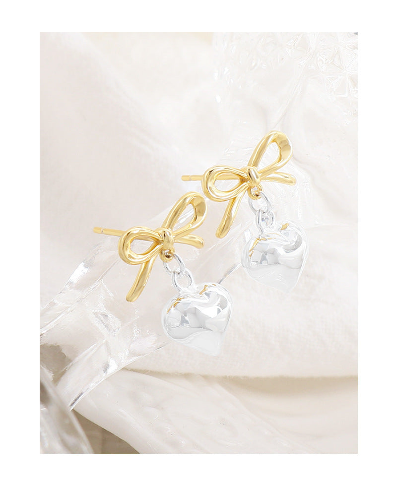 S925 Sterling Silver Bow Love Eardrops Stud Earrings