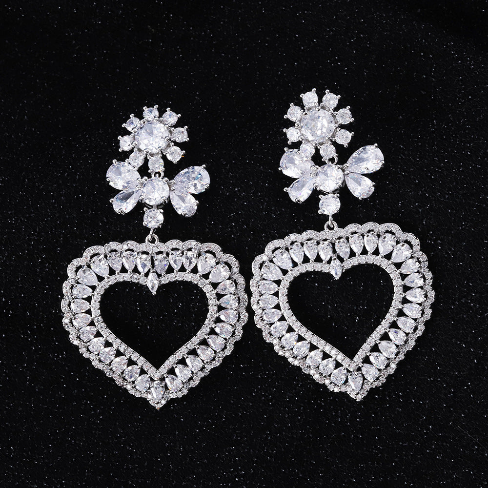 Heart-shaped Women's Flower Elegant High-end Earrings