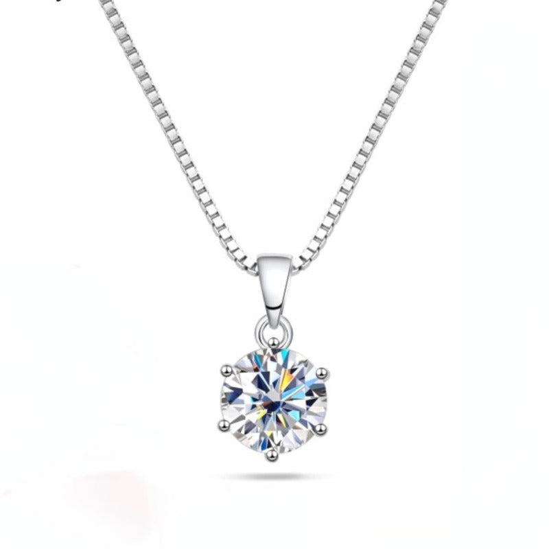 925 Silver Inlaid Round Moissanite Necklace Silver white 1Carat