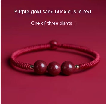 Red Hand Rope With Vermilion Sand Bracelet, Dragon Year, Primordial Year, Red Hand Rope Purple Gold Joyful Red Three bead style