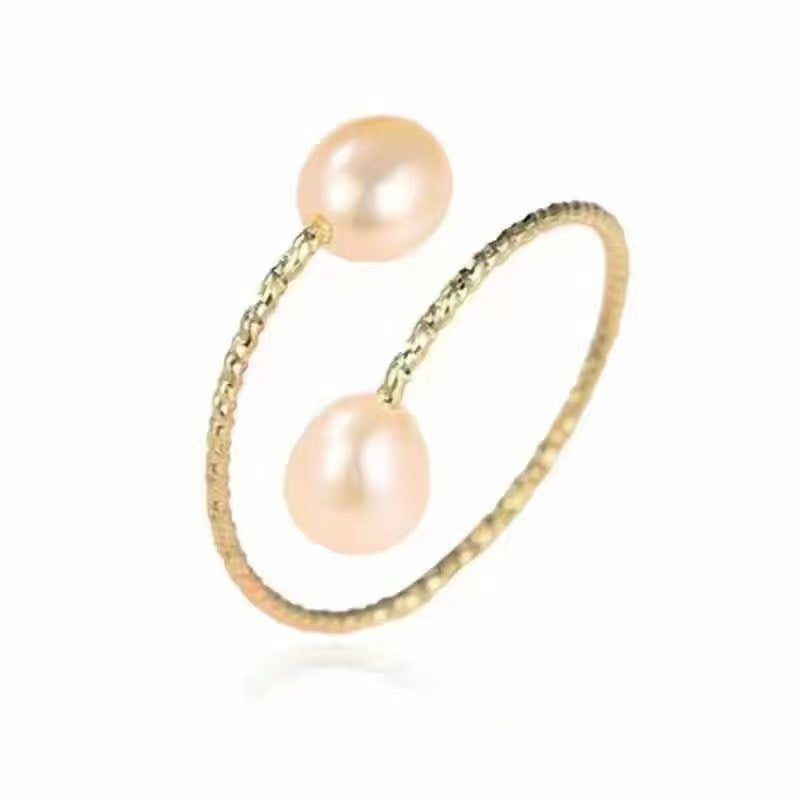 18k Gold Pearl Elastic Ring Au750 Color Gold Adjustable White pearl single ring