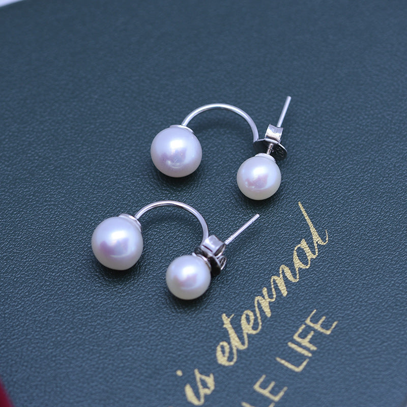 Double Pearl S925 Silver Female Stud Earrings