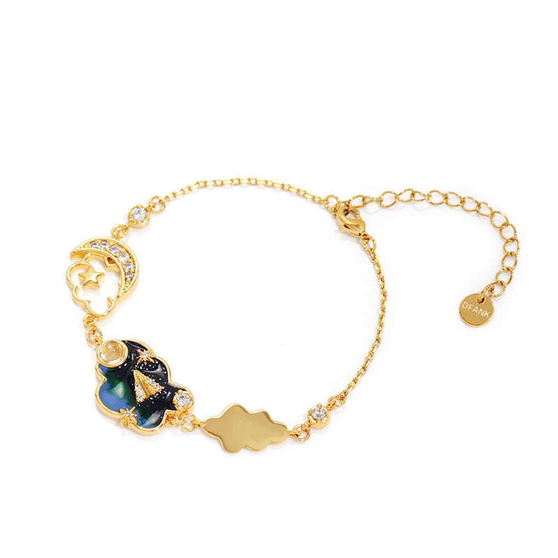 Starry Sky Gold-plated Enamel Glaze Star Moon Cloud Dream Necklace Sweater Chain Bracelet