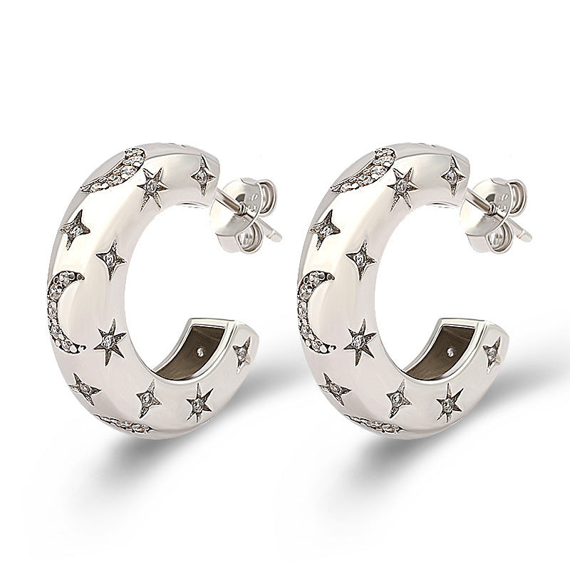 Entry Lux Personality Sterling Silver Broken Zirconium Special-interest Design Ear Studs Earrings