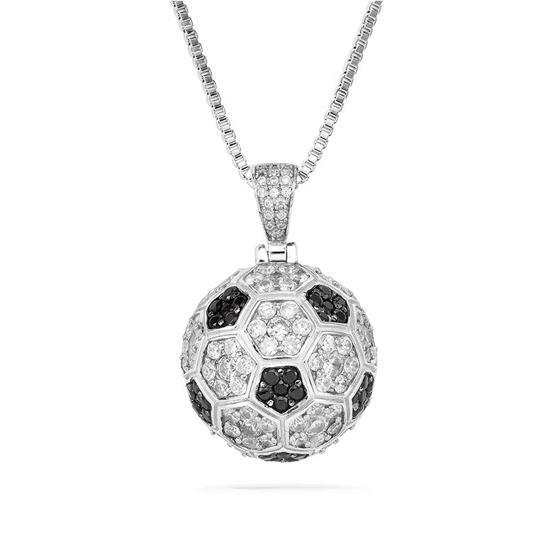 Football Sports Pendant Zircon-laid Necklace Silver Without Chain