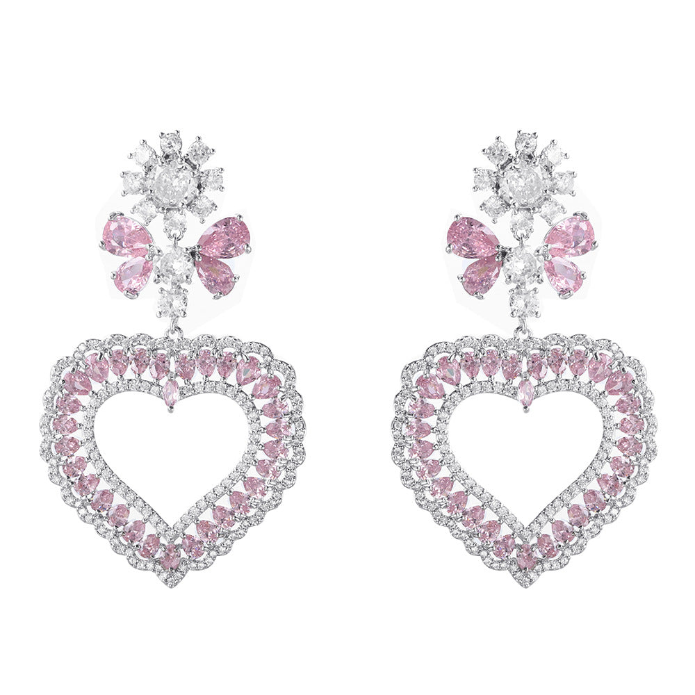 Heart-shaped Women's Flower Elegant High-end Earrings