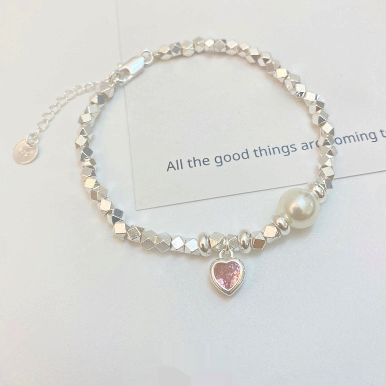 Broken Silver Heart Bracelet Women's Fashionable Elegant Pearl