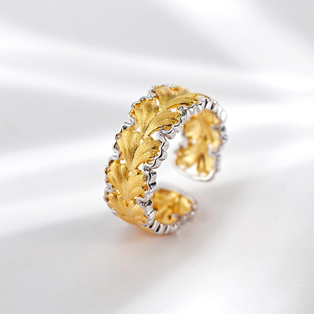 Women's Gold-plated Gingko Leaf Ring 925silver gilded
