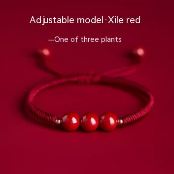 Red Hand Rope With Vermilion Sand Bracelet, Dragon Year, Primordial Year, Red Hand Rope Crystal Sand Joyful Red Three bead style adjustable