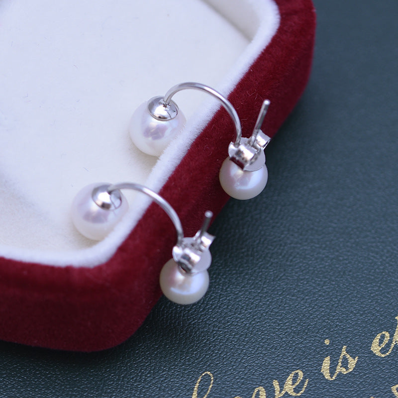 Double Pearl S925 Silver Female Stud Earrings