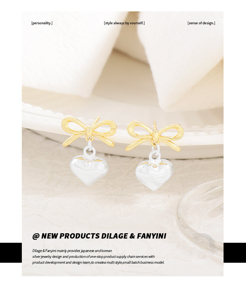 S925 Sterling Silver Bow Love Eardrops Stud Earrings