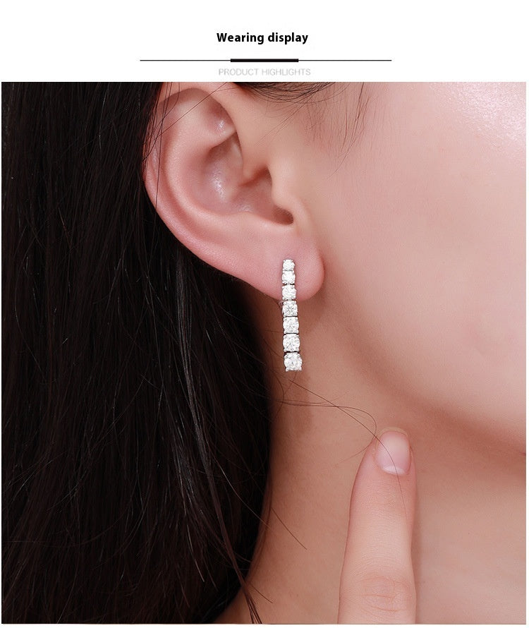 Moissanite Long Tassel Women's Elegant High-grade Light Luxury Earrings Niche Design Sweet