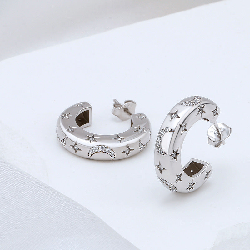 Entry Lux Personality Sterling Silver Broken Zirconium Special-interest Design Ear Studs Earrings